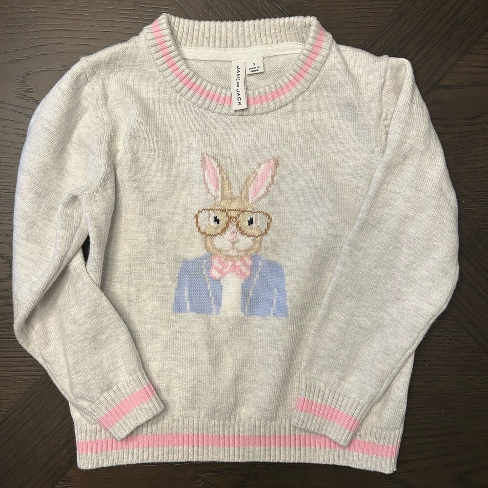 Janie and Jack, Gray bunny sweater, size 3